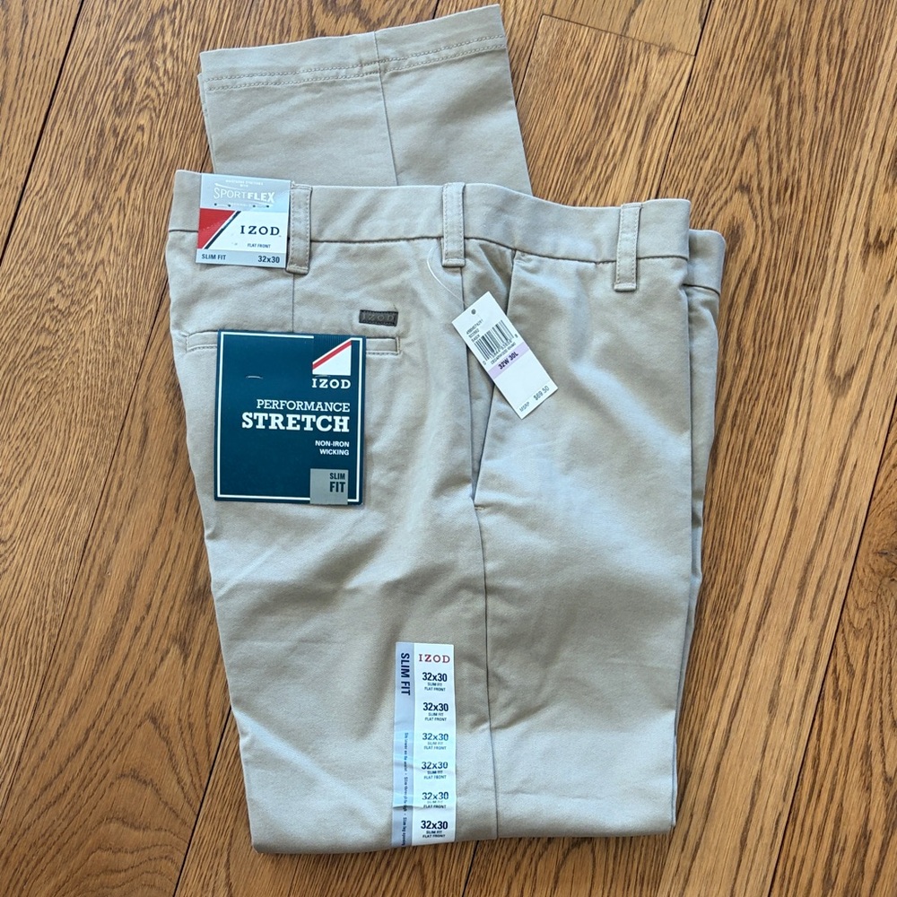 💥 Izod Men's Performance Stretch Tan Chinos
